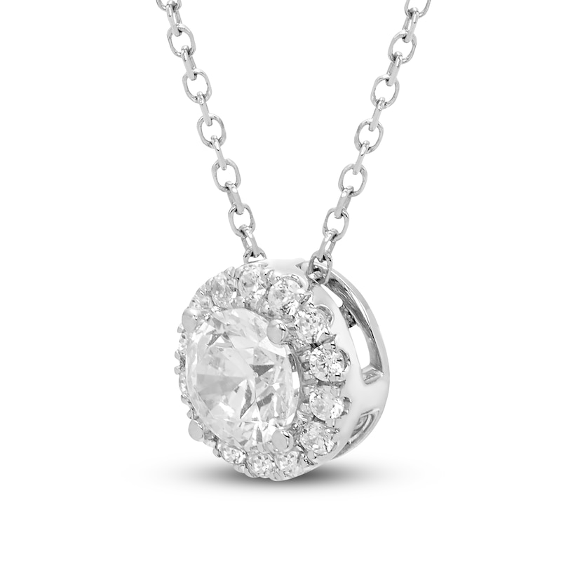 Diamond Halo Pendant Necklace 1/2 ct tw 14K White Gold
