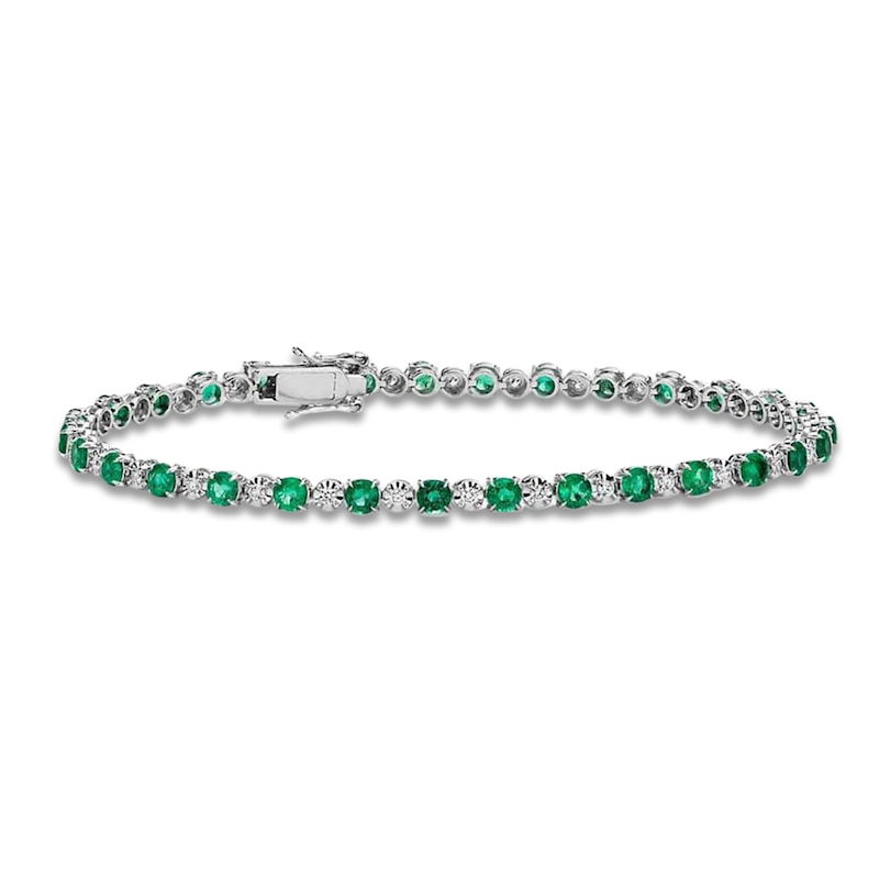 Natural Emerald & Diamond Bracelet 1/3 ct tw 14K White Gold