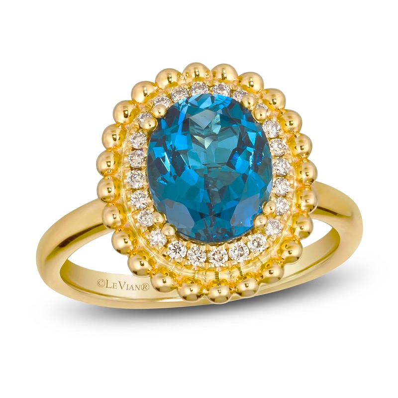 Le Vian Dolce D'Oro Natural Blue Topaz & Diamond Ring 1/6 ct tw 14K Honey Gold