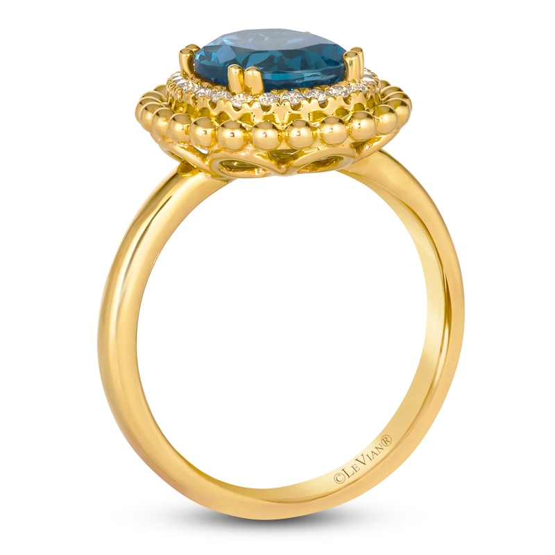 Le Vian Dolce D'Oro Natural Blue Topaz & Diamond Ring 1/6 ct tw 14K Honey Gold