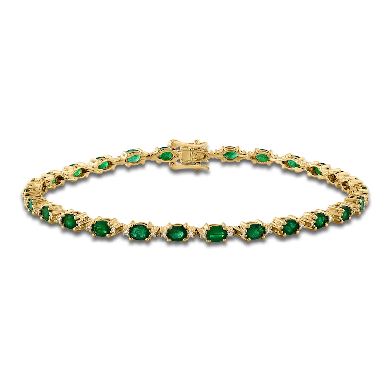 LALI Jewels Oval-Cut Natural Emerald & Diamond Tennis Bracelet 1/4 ct tw 14K Yellow Gold 7.5"