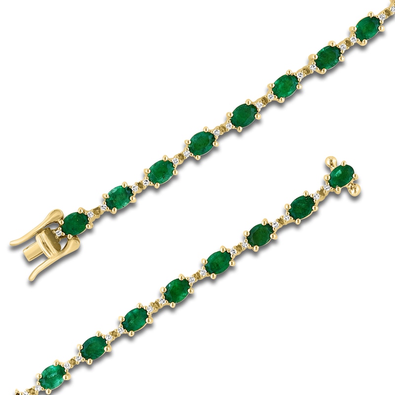 LALI Jewels Oval-Cut Natural Emerald & Diamond Tennis Bracelet 1/4 ct tw 14K Yellow Gold 7.5"