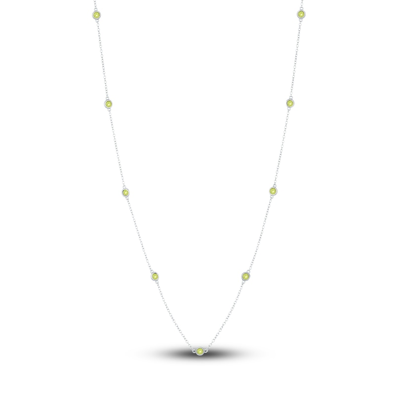 Natural Peridot Station Necklace Sterling Silver 18"