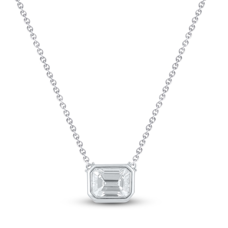 Emerald-Cut Lab-Created Diamond Bezel-Set Solitaire Necklace 1 ct tw 18K White Gold 18" (F/VS2)