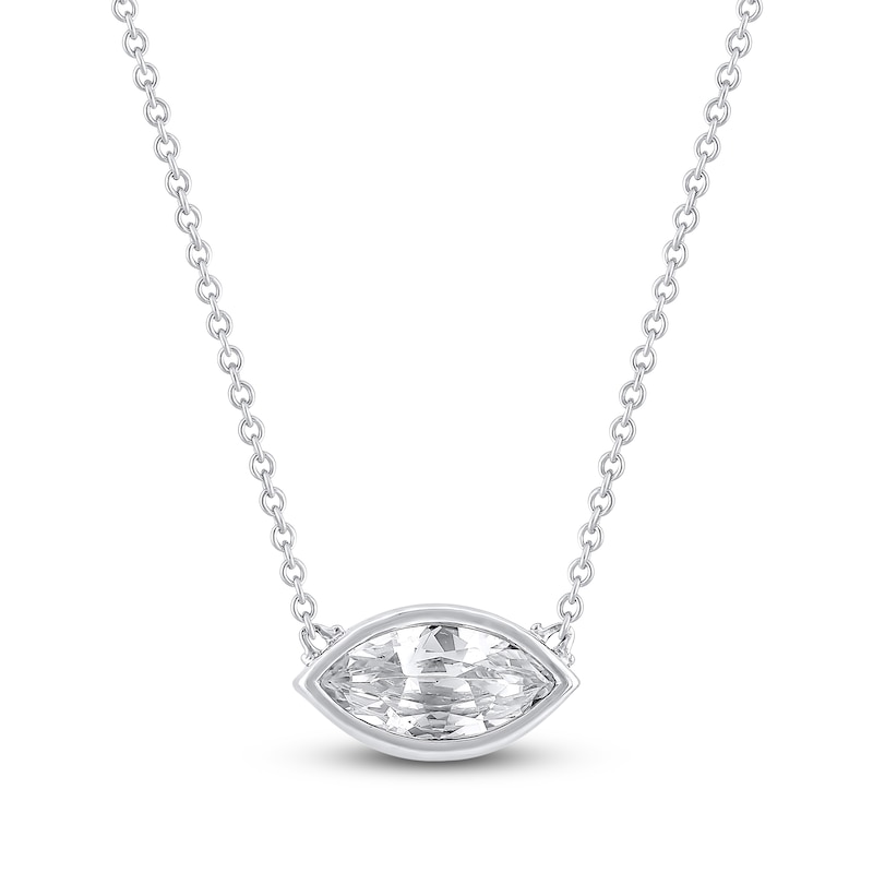 Marquise-Cut Lab-Created Diamond Bezel-Set Solitaire Necklace 1 ct tw 18K White Gold 18" (F/VS2)