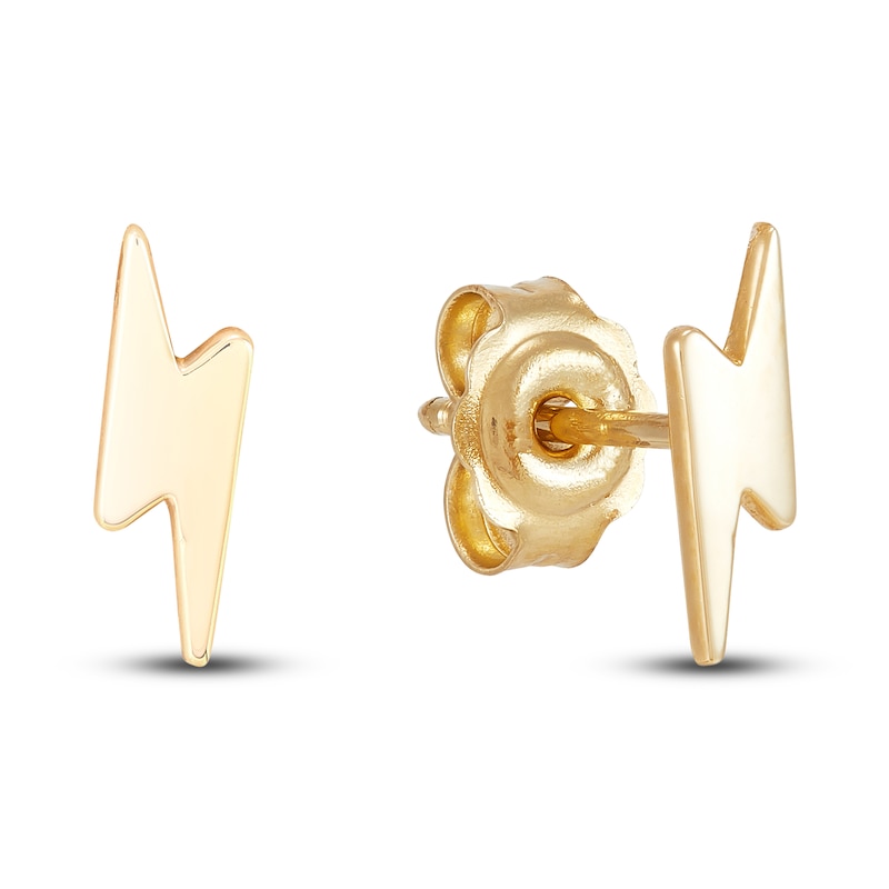 Young Teen Lightning Bolt Earrings 14K Yellow Gold