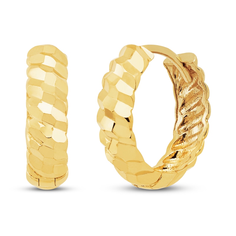Faceted Huggie Earrings 10K Yellow Gold