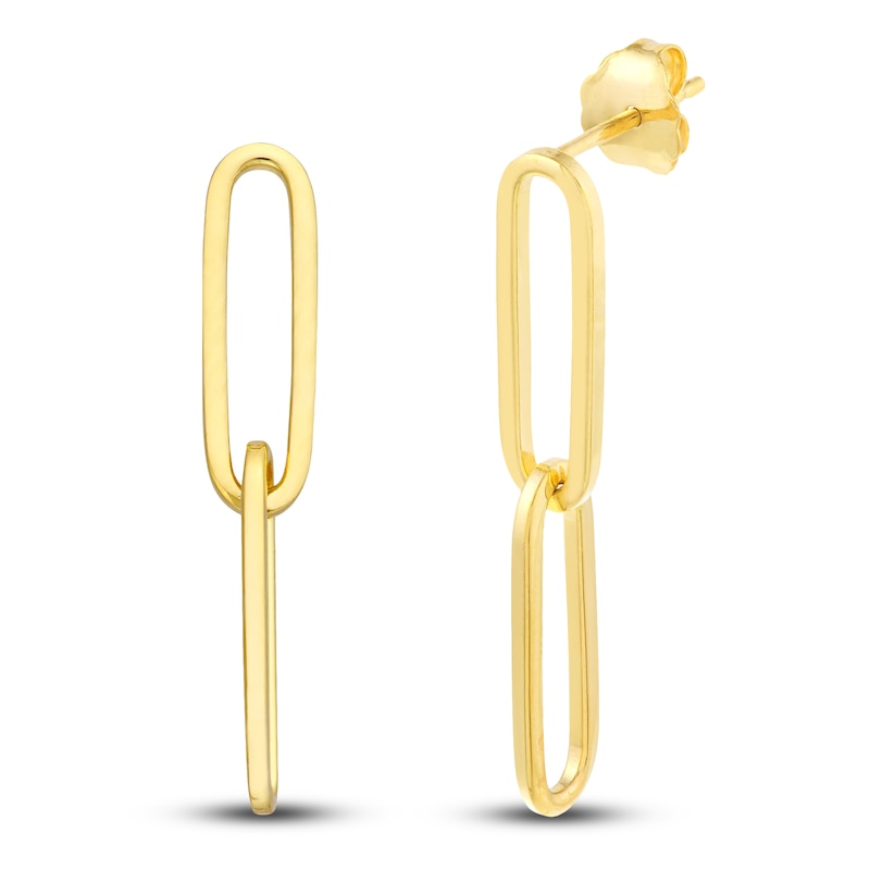 Paper Clip Chain Earrings 14K Yellow Gold