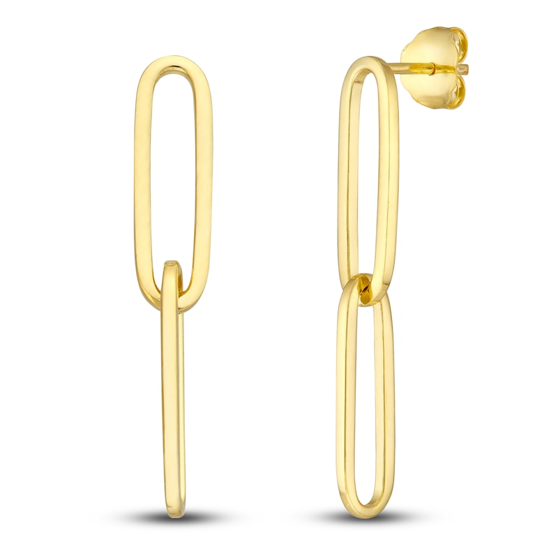 Paper Clip Chain Earrings 14K Yellow Gold