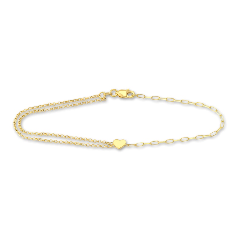 Paperclip/Rolo Heart Bracelet 14K Yellow Gold 7.3"