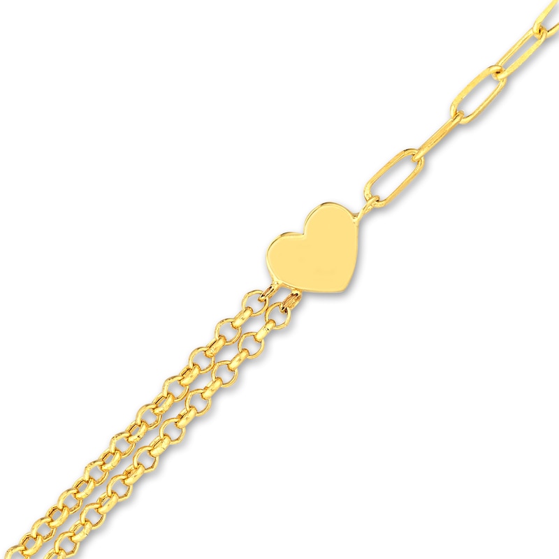 Paperclip/Rolo Heart Bracelet 14K Yellow Gold 7.3"