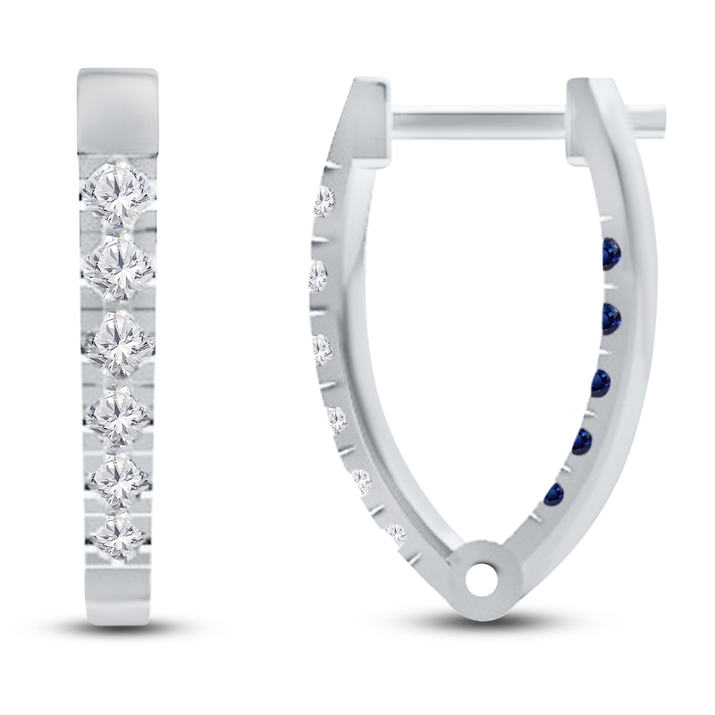 Kallati Round-Cut Natural Blue Sapphire & Diamond Hoop Earrings 1/3 ct tw 14K White Gold
