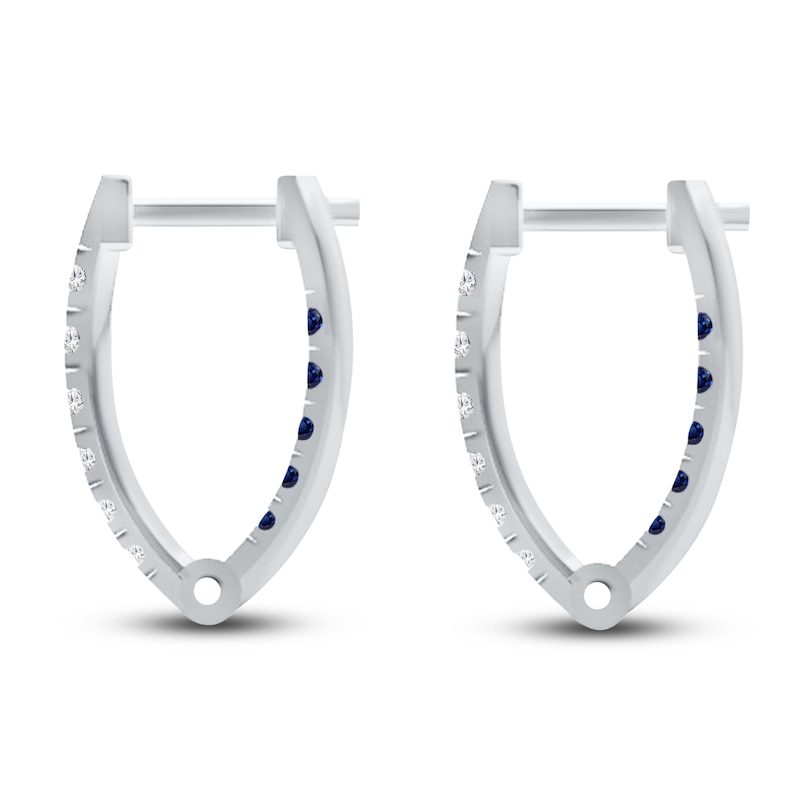 Kallati Round-Cut Natural Blue Sapphire & Diamond Hoop Earrings 1/3 ct tw 14K White Gold