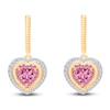 Thumbnail Image 0 of Kallati Heart-Shaped Natural Pink Sapphire & Diamond Hoop Dangle Earrings 1/3 ct tw 14K Yellow Gold