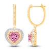 Thumbnail Image 1 of Kallati Heart-Shaped Natural Pink Sapphire & Diamond Hoop Dangle Earrings 1/3 ct tw 14K Yellow Gold