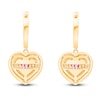 Thumbnail Image 2 of Kallati Heart-Shaped Natural Pink Sapphire & Diamond Hoop Dangle Earrings 1/3 ct tw 14K Yellow Gold