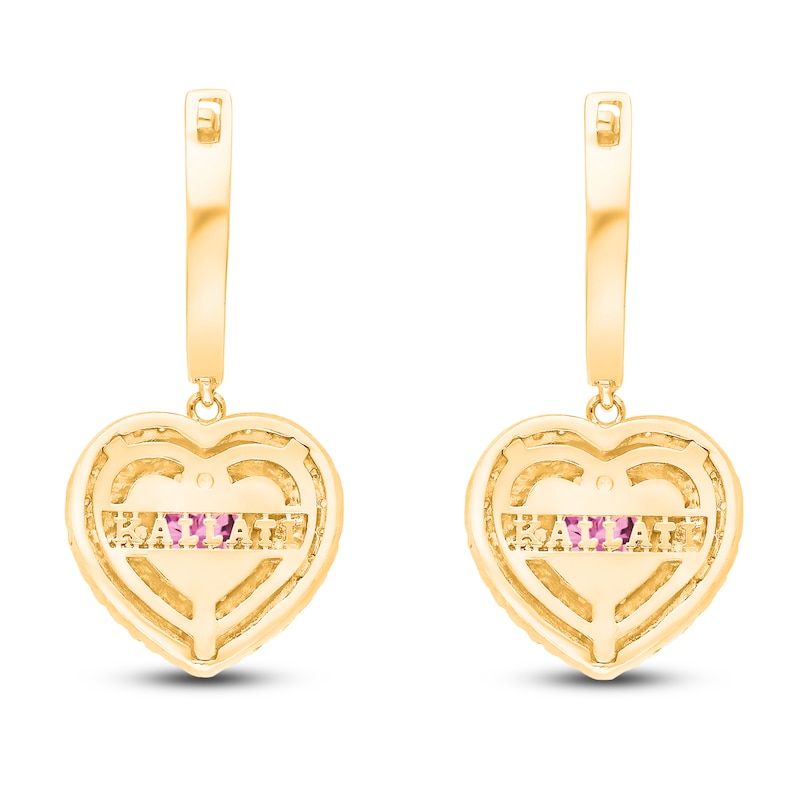 Kallati Heart-Shaped Natural Pink Sapphire & Diamond Hoop Dangle Earrings 1/3 ct tw 14K Yellow Gold