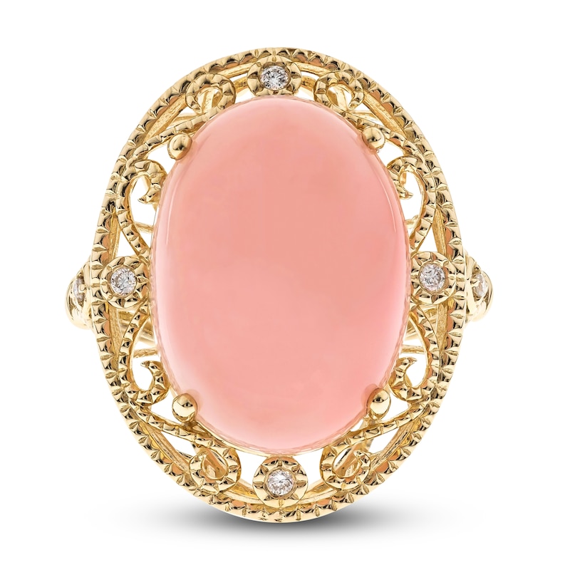 Natural Pink Opal Ring 1/20 ct tw Diamonds 14K Yellow Gold