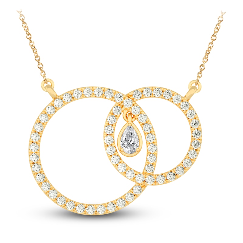 Diamond Pendant Necklace 7/8 ct tw Pear/Round 14K Yellow Gold 18"