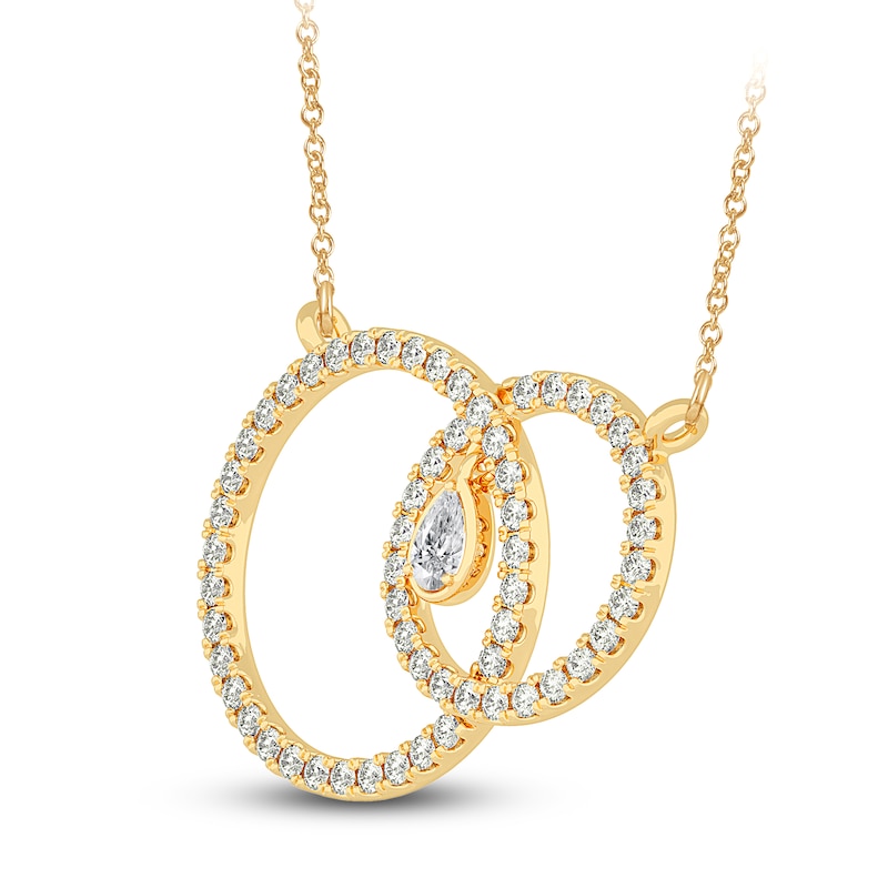 Diamond Pendant Necklace 7/8 ct tw Pear/Round 14K Yellow Gold 18"