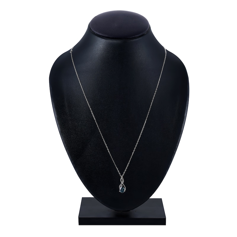 Montana Blue Pear-Shaped Natural Sapphire Pendant Necklace 1/20 ct tw Round Diamonds 14K White Gold 18"