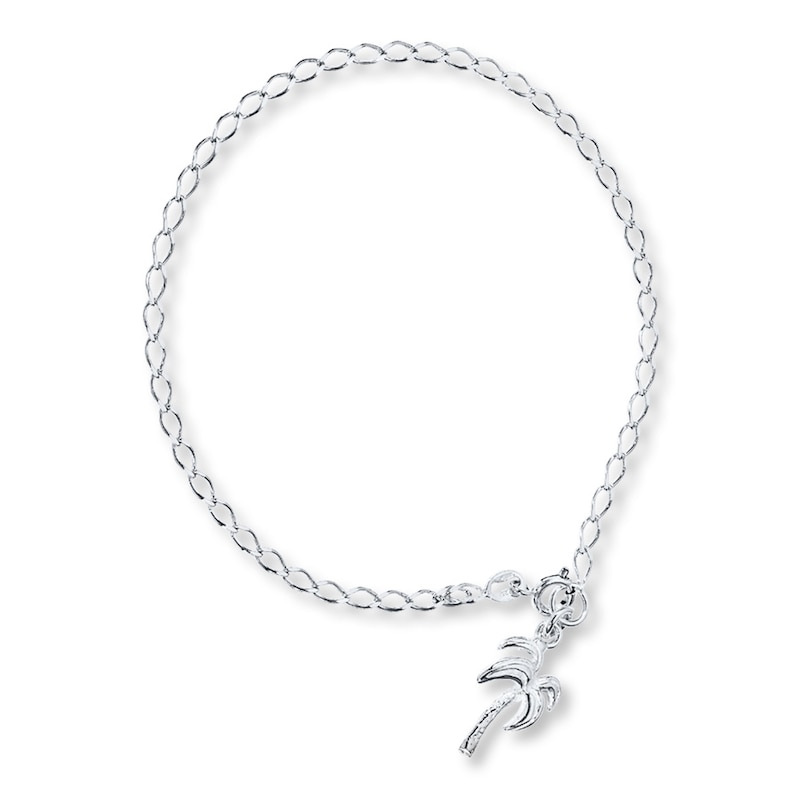 Palm Tree Anklet Sterling Silver 9 Length