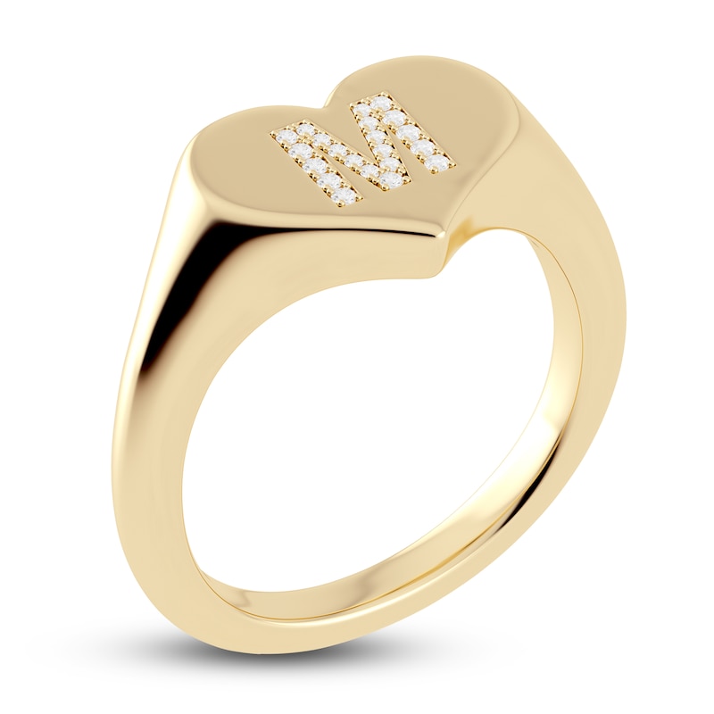 Juliette Maison Diamond Initial Heart Signet Ring 1/15 ct tw Round 10K Yellow Gold