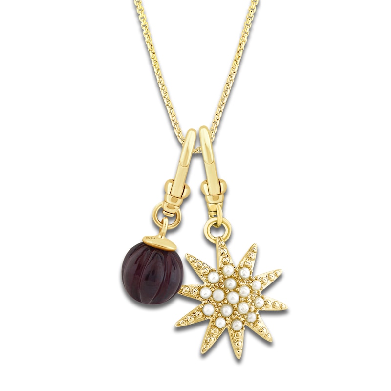Charm'd by Lulu Frost Freshwater Cultured Pearl Star & Natural Garnet Birthstone Charm 18" Box Chain Necklace Set 10K Yellow Gold