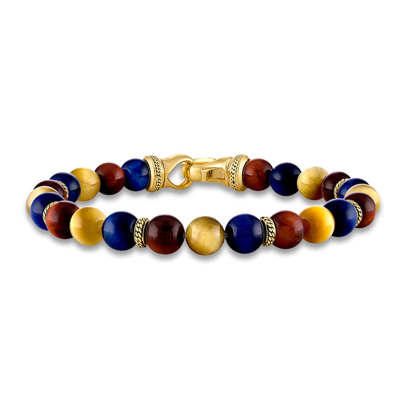 1933 by Esquire Men's Natural Quartz Bead Bracelet 18K Yellow Gold-Plated Sterling Silver 8.75"