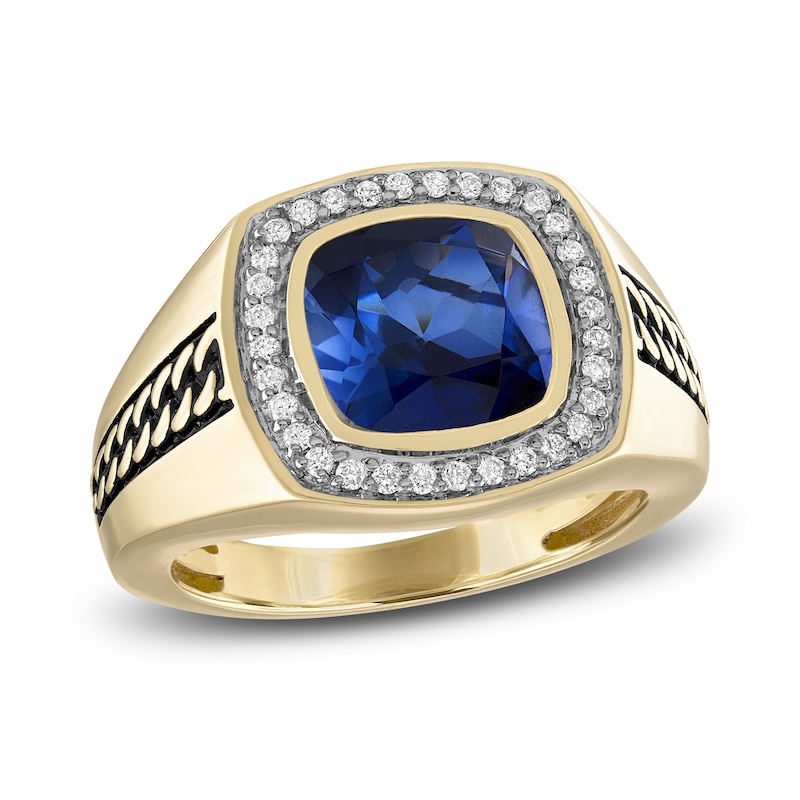 1933 by Esquire Men's Lab-Created Sapphire Ring 1/4 ct tw Diamonds 10K Yellow Gold