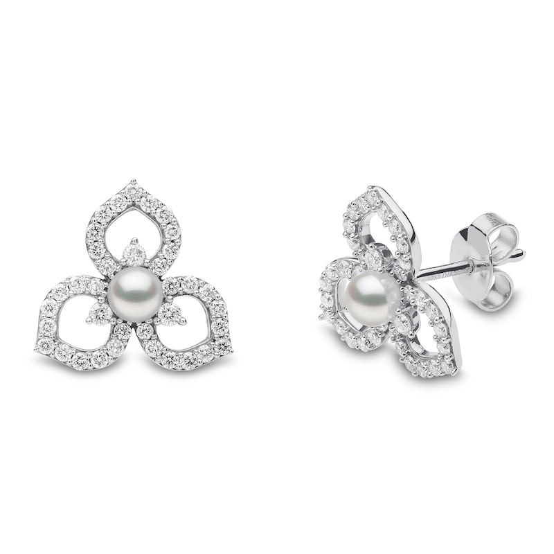 Yoko London Akoya Cultured Pearl Earrings 1/2 ct tw Diamonds 18K White Gold