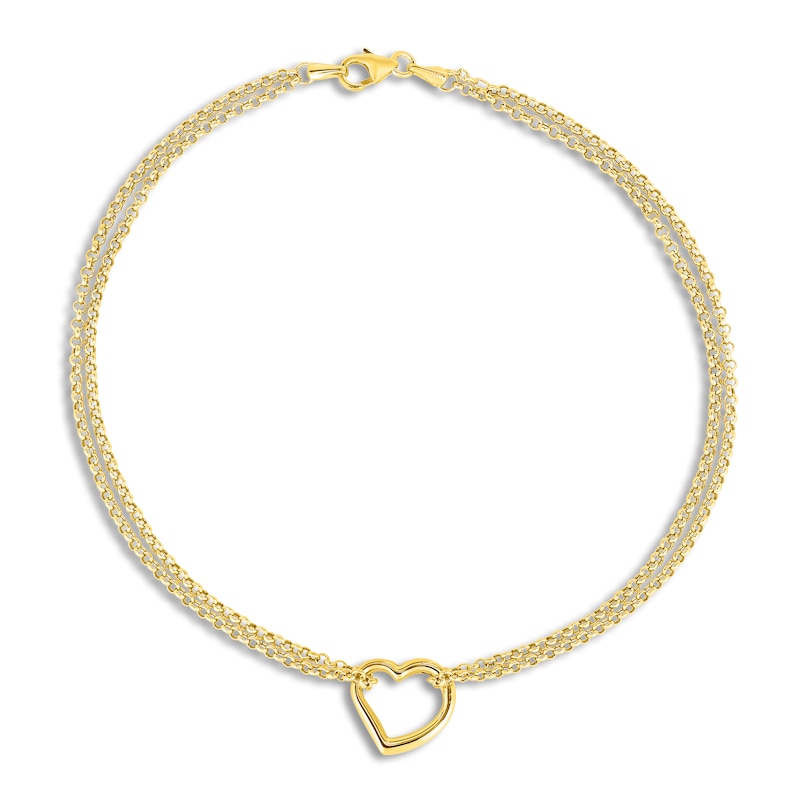 High-Polish Heart Anklet 14K Yellow Gold 10"