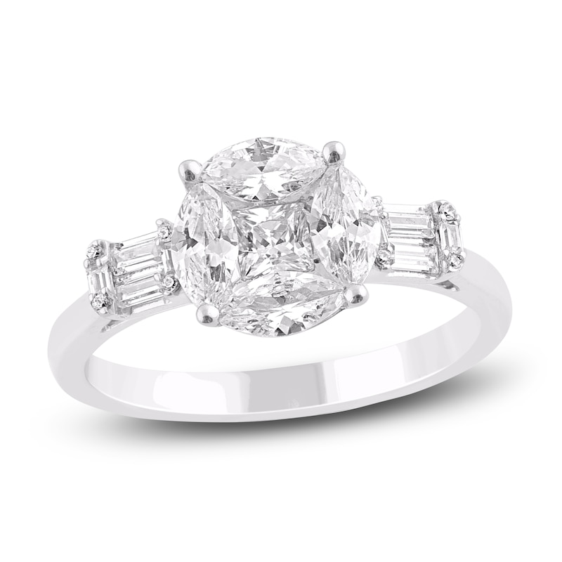 Princess & Marquise-Cut Multi-Diamond Center Engagement Ring 1 ct tw 14K White Gold