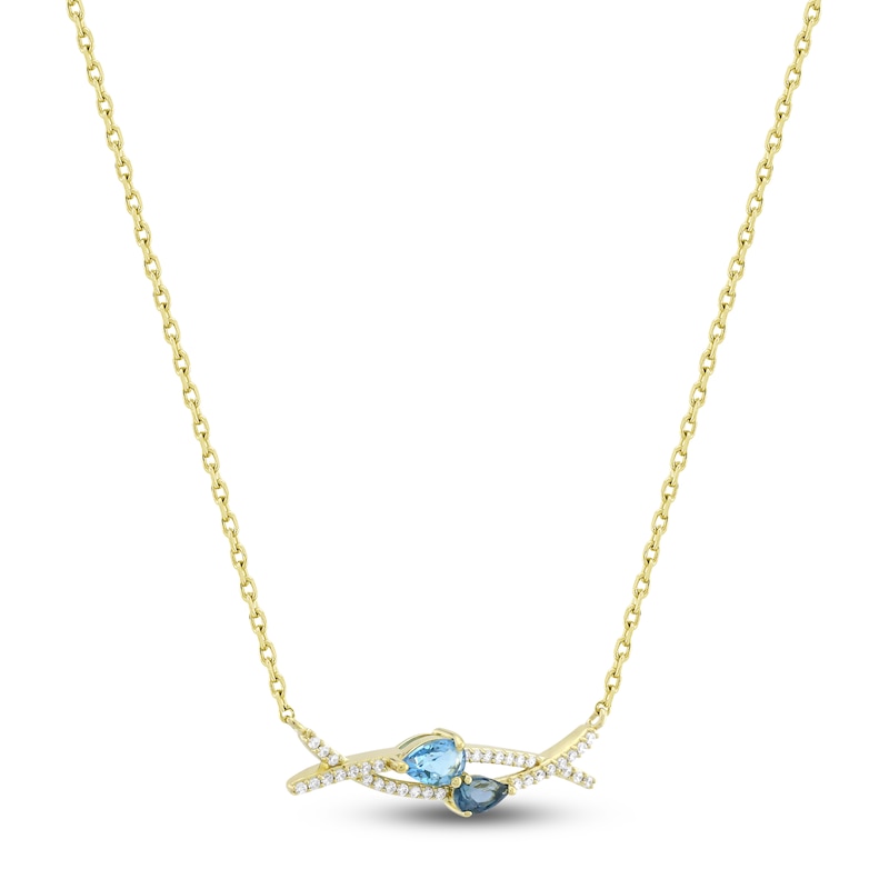 Natural Blue Topaz & Diamond Necklace 1/6 ct tw 10K Yellow Gold 18"