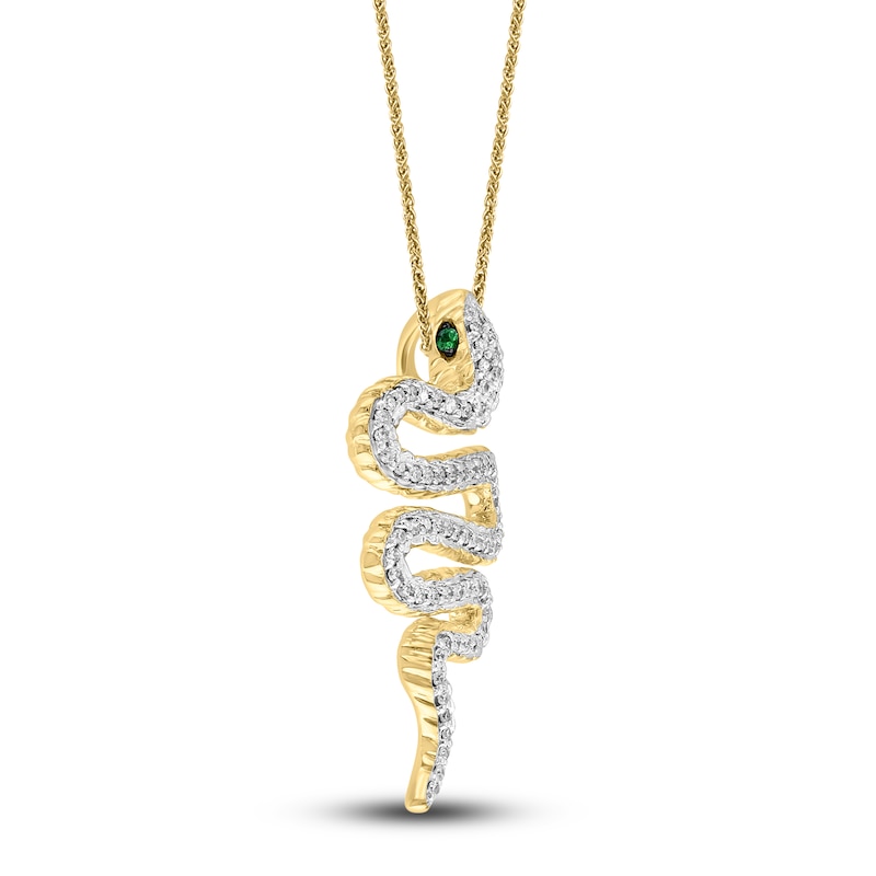 Lali Jewels Natural Tsavorite Garnet & Diamond Snake Pendant Necklace 1/3 ct tw 14K Yellow Gold 18"