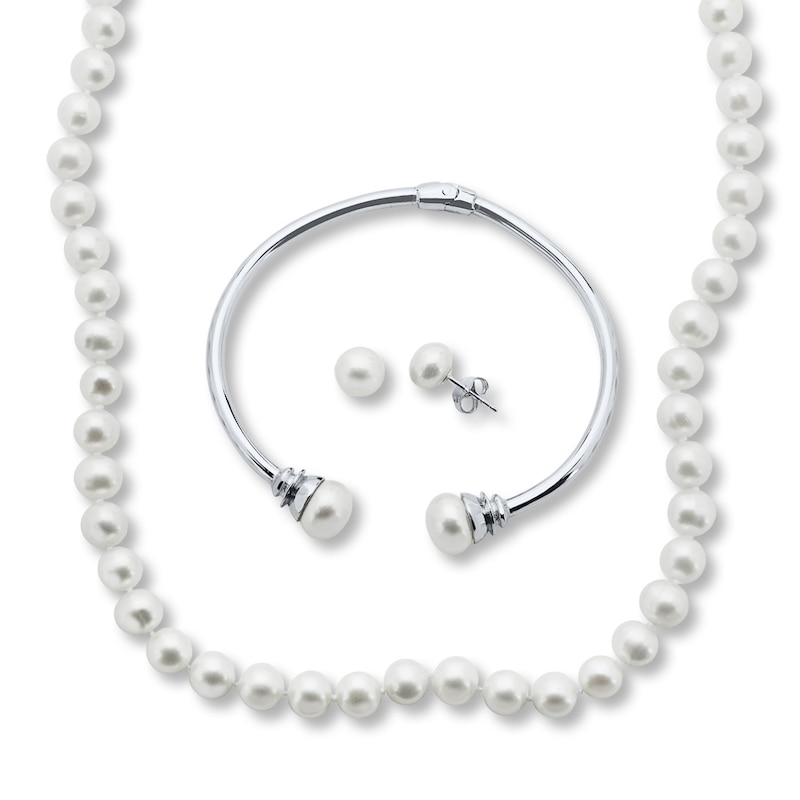 Cultured Pearl Necklace Boxed Set Sterling Silver