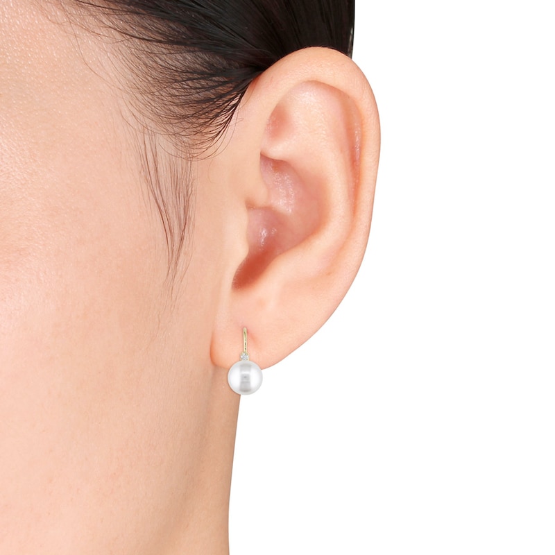 Cultured Pearl Earrings 1/10 ct tw Diamonds 14K Yellow Gold