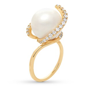 Honora Cultured Pearl Ring 1/2 ct tw Diamonds 14K Yellow Gold