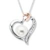 Thumbnail Image 0 of Heart Necklace Cultured Pearl 1/20ct tw Diamonds Sterling Silver/10K Rose Gold