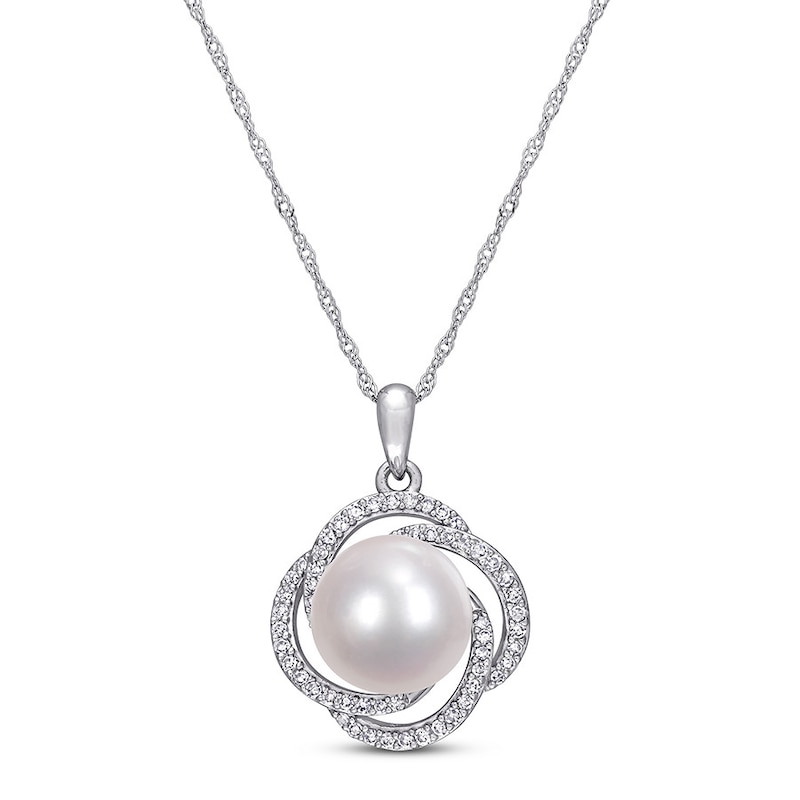 Cultured Pearl & Diamond Necklace 1/4 ct tw 14K White Gold