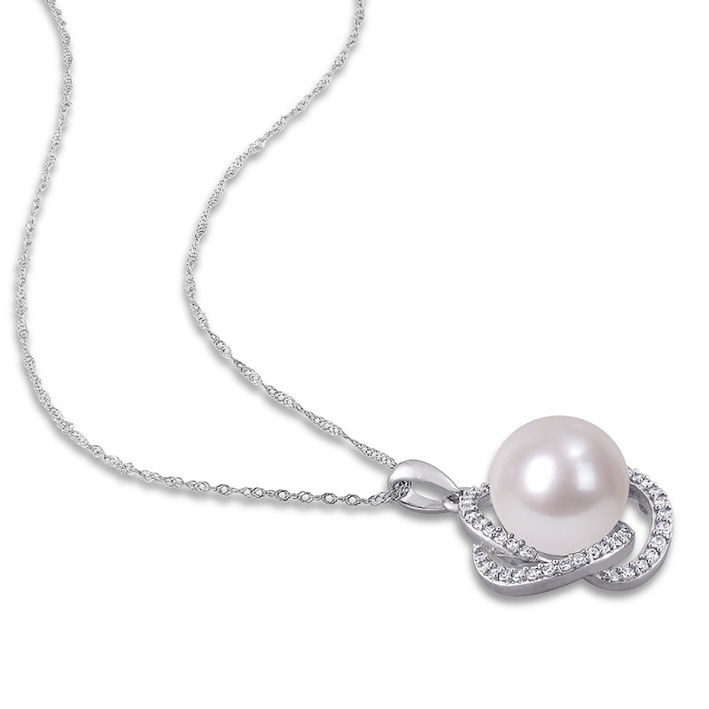 Cultured Pearl & Diamond Necklace 1/4 ct tw 14K White Gold