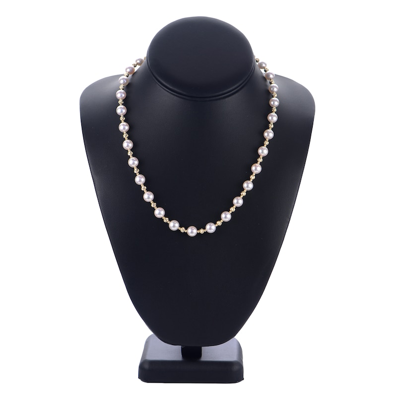 Diamond-Cut Akoya Cultured Pearl Necklace 14K Yellow Gold