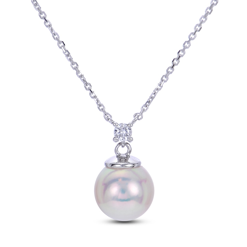 Akoya Cultured Pearl Necklace 1/20 ct tw Diamonds 14K White Gold