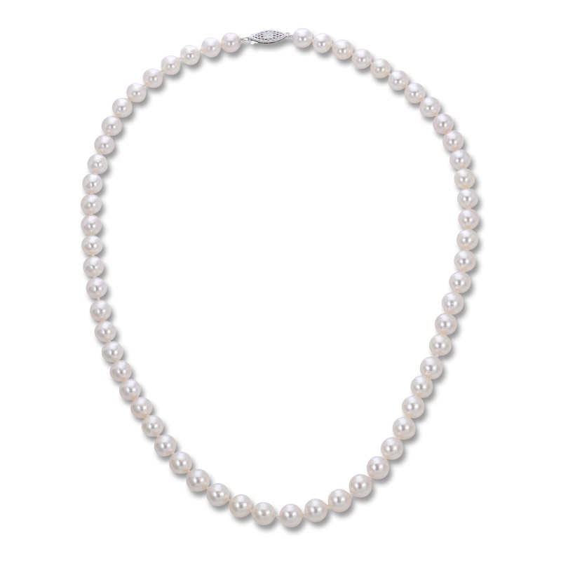 Akoya Cultured Pearl Necklace 14K White Gold 24"