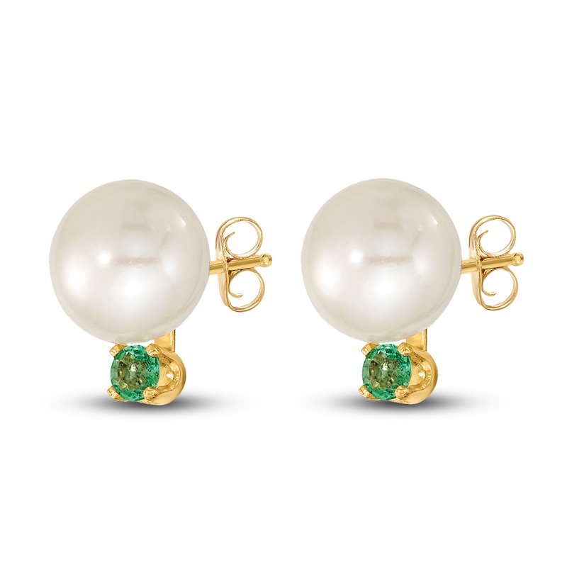 Freshwater Cultured Pearl & Natural Emerald Pendant/Earrings Set 14K Yellow Gold