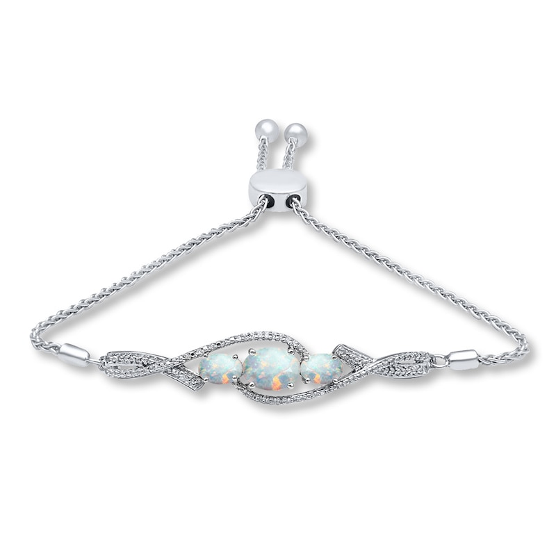 Lab-Created Opal Bracelet 1/15 ct tw Diamonds Sterling Silver