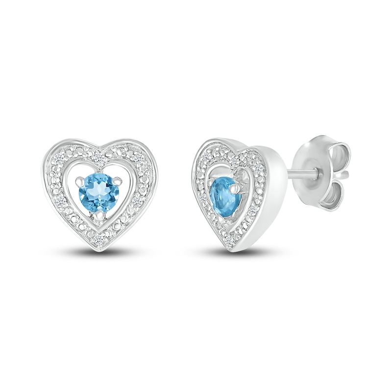 Blue Topaz Earrings 1/20 ct tw Diamonds 10K White Gold