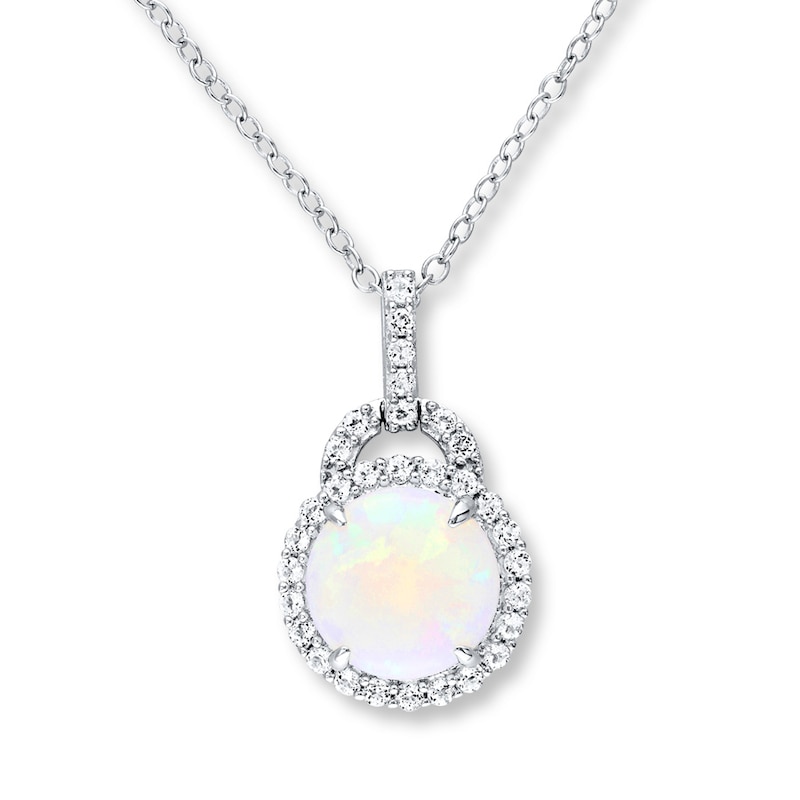 Natural Opal Necklace White Topaz Accents Sterling Silver