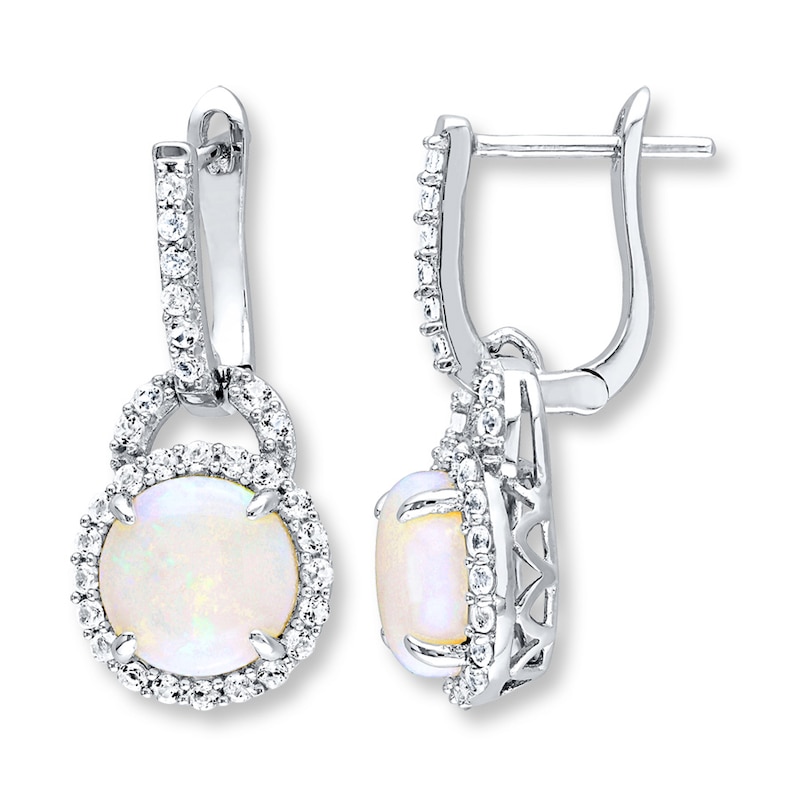 Natural Opal Earrings White Topaz Accents Sterling Silver