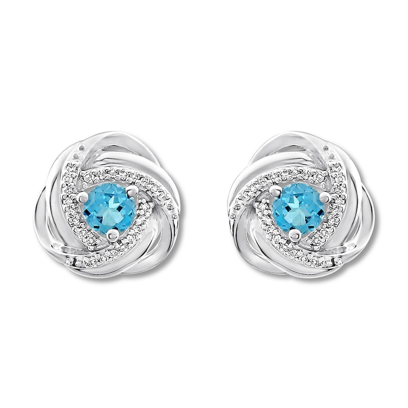 Blue Topaz Earrings 1/10 ct tw Diamonds Sterling Silver
